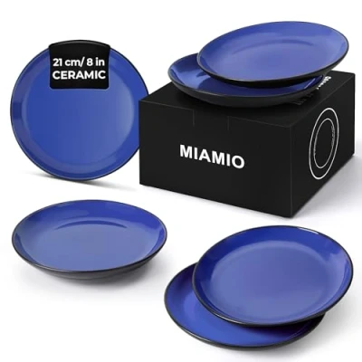 Image of MIAMIO 6 x Plate/Dinner Plate Set Stoneware Ceramic Tableware Le Papillon Collection (Blue, 21 cm)