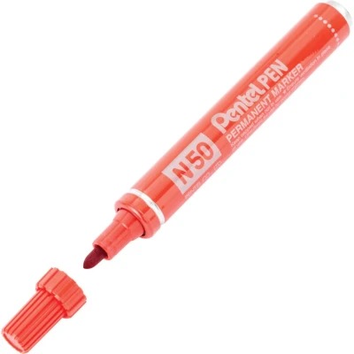 Image of Pentel N50 Permanent Marker Bullet Tip 1.5 2mm Line Red Ref B [Pack of 12]