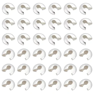 Image of PandaHall About 100pcs Silver Color Brass Crimp End Beads Covers for Jewellery Making, Size: 4mm Wide, Hole: 1.5 1.8mm