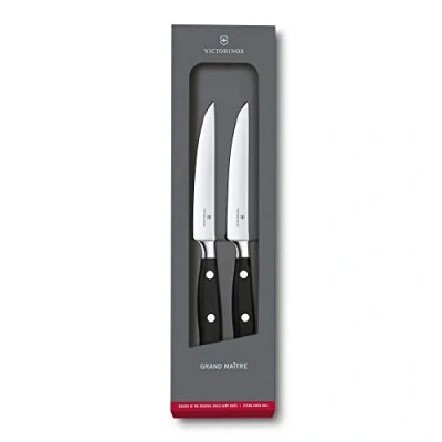 Image of Victorinox Grand Maître, Steak Knife Set, 2 Pieces, Extra Sharp Blade, Straight Edge, 12 cm, Stainless Steel, Black
