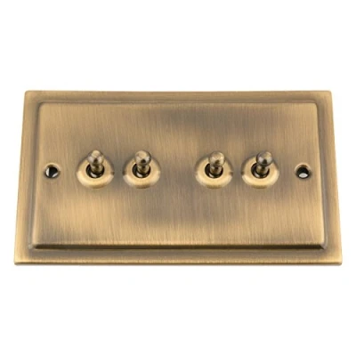 Image of Toggle Dolly Light Switch 4 Gang Victorian Antique Brass 10 Amp 2 Way