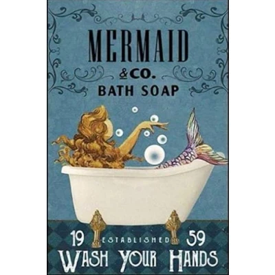 Image of Mermaid Bathroom Co Bath Soap Wash Your Hands Lover Gift Metal Sign Art Tin Poster 8x12 inch