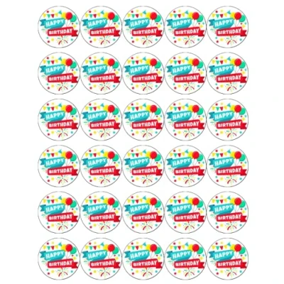 Image of 30 Colourful Happy Birthday Cupcake Toppers Edible Wafer Paper Fairy Cake Cakes