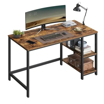Image of VASAGLE Computer Desk, Writing Desk with 2 Shelves on Left or Right, Work Table for Office Living Room, Steel Frame, Industrial, Rustic Brown and Black LWD47X