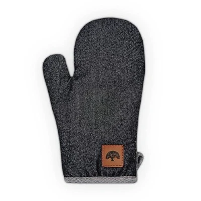 Image of BO877001 Barbary &amp; Oak Denim Single Oven Glove with Leather Detail, Quilted Stitching, Blue