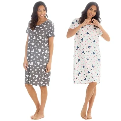 Image of INSIGNIA Womens Pack of 2 Short Sleeved Cotton Blend Jersey Nightshirts Nighties (Set 2, 8 10)