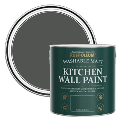 Image of Rust Oleum Dark Grey Washable Kitchen Wall Paint in Matt Finish Graphite 2.5L