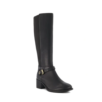 Image of Dune Ladies Tildy Buckle Detail Knee High Riding Boots Size UK 3 Block Heel Black