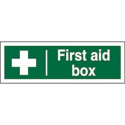 Image of Seco First Aid Box Sign, 300mm x 100mm Self Adhesive Vinyl, White