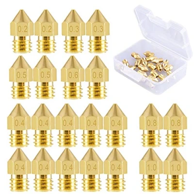 Image of SIQUK 22 Pieces 3D Printer Nozzles MK8 Nozzle 0.2mm, 0.3mm, 0.4mm, 0.5mm, 0.6mm, 0.8mm, 1.0mm Extruder Print Head with Free Storage Box for Makerbot CR 10