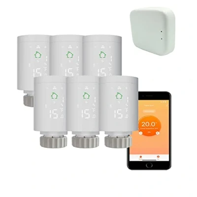 Image of Qiumi Smart ZigBee 3.0 Thermostatic Radiator, Programmable Valve, Remote Voice Control and Alexa Application 6+1