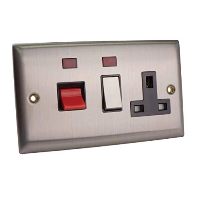 Image of SMJ PPCK45NE BS 45A Cooker Control Unit with Red Rocker and Neon Brushed Steel