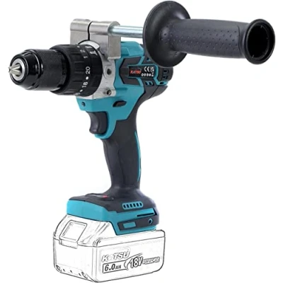 Image of KATSU FIT BAT 21V Cordless Brushless Impact Drill Driver, 13mm Keyless Chuck, Motor, 2 Gear Speed, LED Work Light, for Home Improvement and DIY Project, Without Battery Charger