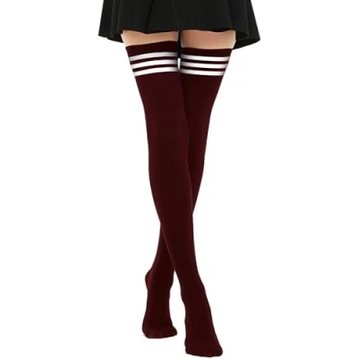 Image of DRESHOW 3 Pairs Women Extra Long Thigh High Socks Thin Stripes Tube Tights Over Knee Casual Boot Stockings