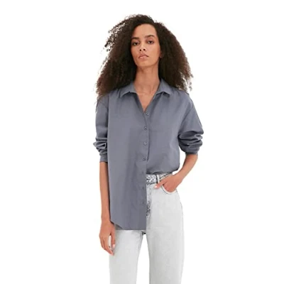Image of Trendyol Women Basic Oversize Shirt Collar Woven