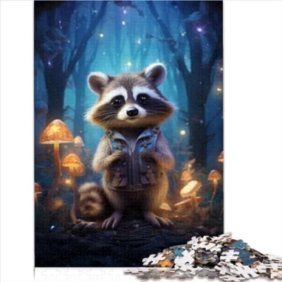 Image of Family Fun Puzzle by 1000 Piece Jigsaw Mushroom Raccoon Premium 100% Recycled Board Adults Puzzles Gifts Unique Birthday 1000pcs（26x38cm）