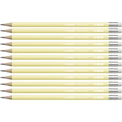 Image of Graphite Pencil with Eraser STABILO Swano Pastel Pack of 12 Yellow HB