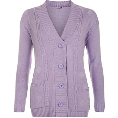 Image of WearAll Plus Size Womens Button Long Sleeve Pocket Top Ladies Knitted Cardigan Lilac 8 10
