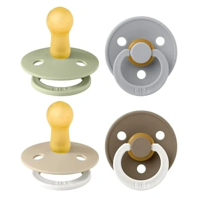 Image of BIBS Colour Soother 4 Pack, BPA Free Dummy Pacifier, Round Nipple. Natural Rubber Latex, Made in Denmark. 6 18 Months (Pack of 4), Vanilla Glow Mix