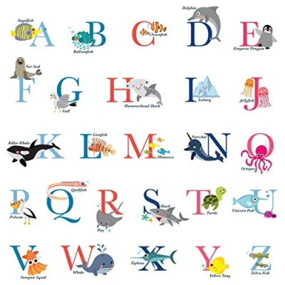 Image of DECOWALL DS 8040 A Z Ocean Alphabet (Small) Kids Wall Stickers Decals Peel and Stick Removable for Nursery Bedroom Living Room Art murals Decorations