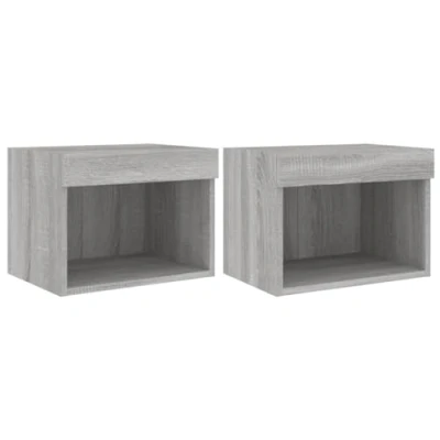 Image of vidaXL Bedside Cabinets with LED Lights Wall mounted 2 pcs Grey Sonoma