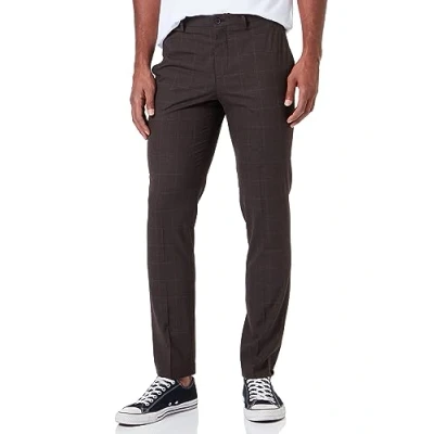 Image of JACK &amp; JONES Mens Checkered Smart Trousers Choco Torte 48W / 32L