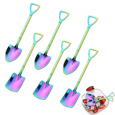 Image of Ancuioyz Stainless Steel Coffee Latte Spoon, Teaspoon, Ice Cream Dessert Shovel Shaped Mixing Spoon Cutlery Set (6 Pieces)