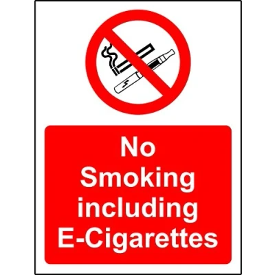 Image of No Smoking including E Cigarettes safety sign Self adhesive sticker 200mm x 150mm