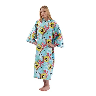 Image of DRYMEE Officially Licensed Wearable Hooded Towel Robe Poncho For The Beach Or Pool Perfect Teens, Adult, Women, Men, One Size Suggested Height 110cm, Spongebob Squarepants Design