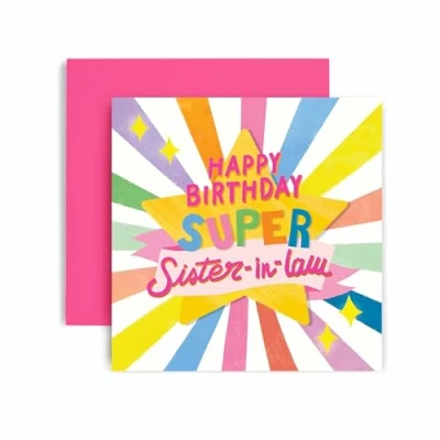 Image of Huxters Happy Birthday Card for Sister In Law Her Super Star Pastel Gift 14.8cm (Sister Birthday)