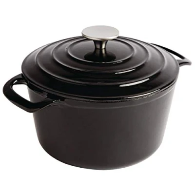 Image of Vogue Round Black Casserole Dish 120X205mm 3.2Ltr Cast Iron Cocotte Creuset