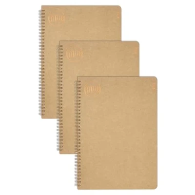 Image of NU: Notebooks Kraft Range Manilla Wire Bound A4 Notebook Stationery Professional Notepad 160 Pages Multipack of 3