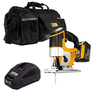 Image of JCB 18V Cordless Jigsaw, 4.0Ah Battery, Fast Charger, Variable Speed &amp; Adjustable Foot Plate, Tool Free Blade Changing, Led Light 4 Stage Pendulum, 20&quot; Power Kit Bag, 3 Year Warranty