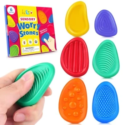 Image of SGQTZDZQ 6 Pcs Fidget Toys Sensory Stone, Toy for Special Needs, Textured Soft Silicone Adults Stress Relief (fashion, count, 6)