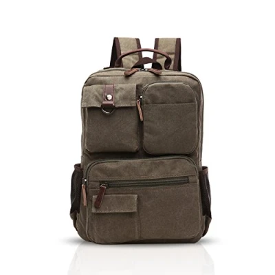 Image of FANDARE Retro Backpack Men Business Student Commuter Outdoor Travel Multi Pocket Daypack Breathable Canvas ArmyGreen