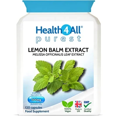 Image of Health4All Lemon Balm Extract 1500mg 120 Capsules Purest: no additives, Vegan Melissa for Anxiety, Stress and Sleep Supplement