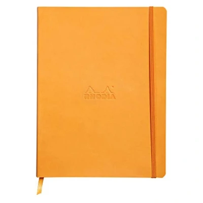 Image of RHODIA 117565C Orange Flexible Notebook 19x25 cm Dot 160 pages Ivory Clairefontaine Paper 90 g/m Bookmark, Elastic Closure Faux Leather Cover Rhodiarama Collection