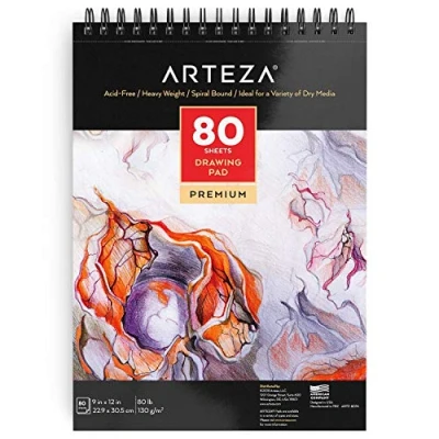 Image of Arteza Drawing Pad, 9 x 12 Inches, 80 Pages, Spiral Bound Sketchbook, Heavyweight lb Paper, Art Supplies for Illustrating, Journaling, and Sketching, White