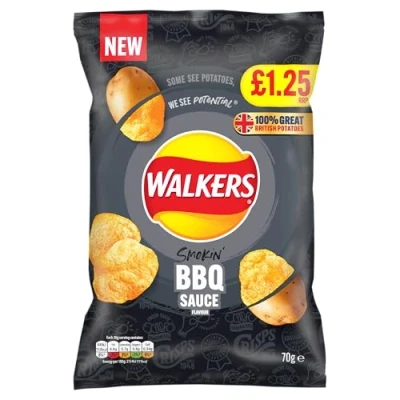 Image of WALKERS Crisps PMP Packs (18 x 70g, BBQ)