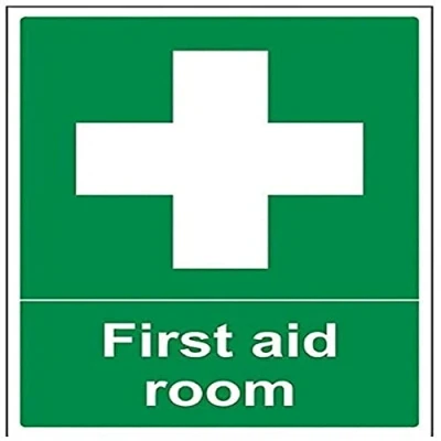 Image of V Safety First Aid Room Sign 300mm x 400mm Self Adhesive Vinyl