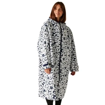 Image of Regatta Adult Changing Robe Navy White Large Floral, Size: L/XL