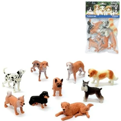 Image of PETERKIN CLASSICS Dog World 9 Piece Set 7 10cm Plastic Figure Toys Dalmatian, Vizsla, Afghan Hound, St. Bernard, Husky, Dachshund, Pug, Schnauzer, Golden Retriever Roleplay Ages 3+