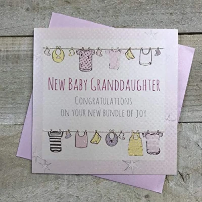Image of White Cotton Cards &quot;New Baby Granddaughter Congratulations On Your New Bundle of Joy!&quot; Handmade Card Pink, G13 GD