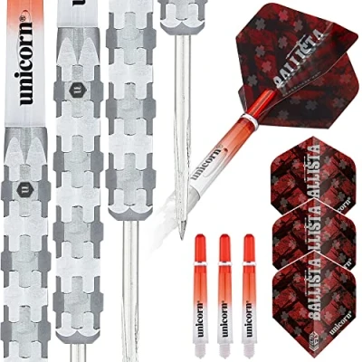 Image of Unicorn Steel Tip Darts Set Ballista Style 1 90% Natural Tungsten Barrels &amp; Volute Points 25 g