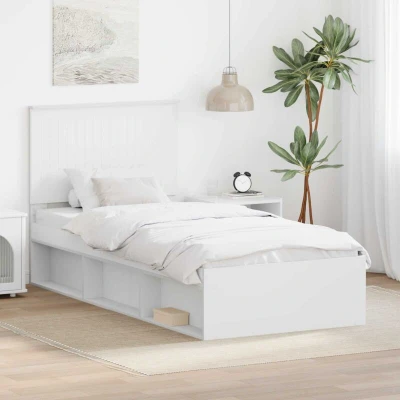 Image of vidaXL Bed Frame with Headboard White 90 x 200 cm Solid Pine Wood
