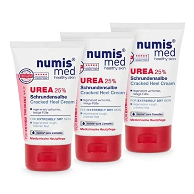 Image of numis med Cracked Ointment with 25% Urea Pack of 3 Skin Soothing Circular Foot Cream for Very &amp; Strongly Corned Feet Vegan Care without Silicone Paraben (3 x 50 ml)