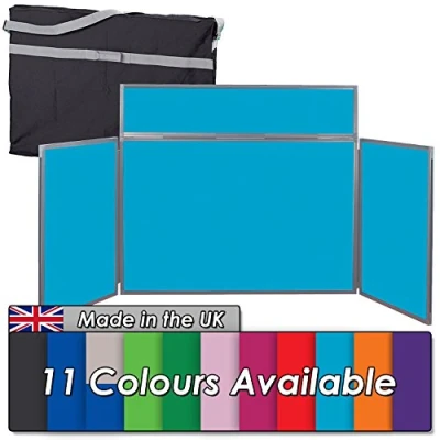 Image of Wonderwall Tabletop Folding Exhibition 3 Panel Display Kit with Clip on Header &amp; Bag 11 Colours for Schools, Exhibitions, Offices, Venues (Sky Grey Frame)