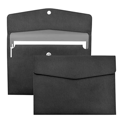 Image of VANRA 1 Piece PU Leather A4 File Folders Portfolio Folder Holder Paper Document Filing Envelope Organizer with Magnetic Closure (Black)