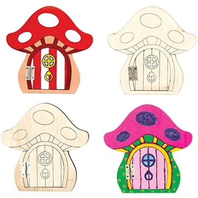 Image of Baker Ross FX190 Autumn Fairy Wooden Doors Pack of 4, Harvest Festival Decoration Craft Kit for Kids, Decorations and Crafting