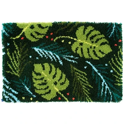 Image of Vervaco Latch Hook Rug Kit Leaves, Cotton, Multicoloured, 70 x 45 0,3 cm